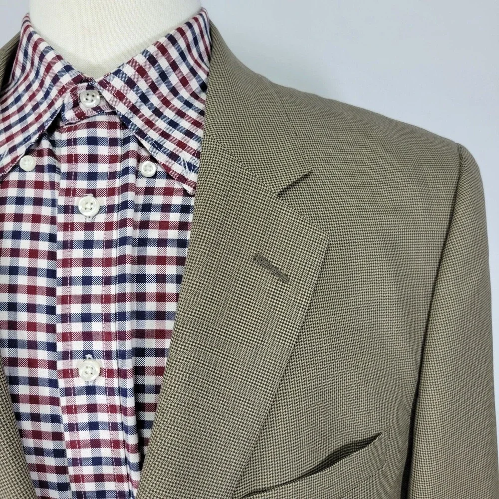 JOS‎ A BANK Men's Sport Coat Blazer Two Button Brown Black Houndstooth Wool 46L